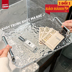 Khay Đựng Đồ Trong Suốt Nhựa Acrylic Cứng Cáp, Khay Úp Ly Cốc Có Tay Cầm Mạ Bạc Decor Siêu Đẹp