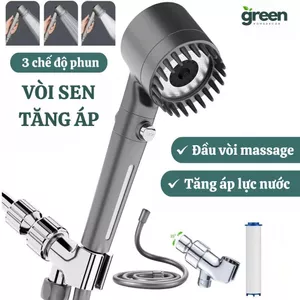 Vòi sen tăng áp ba chế độ áp suất cao Greenhome, Vòi hoa sen tích hợp bàn chải massage cơ thể