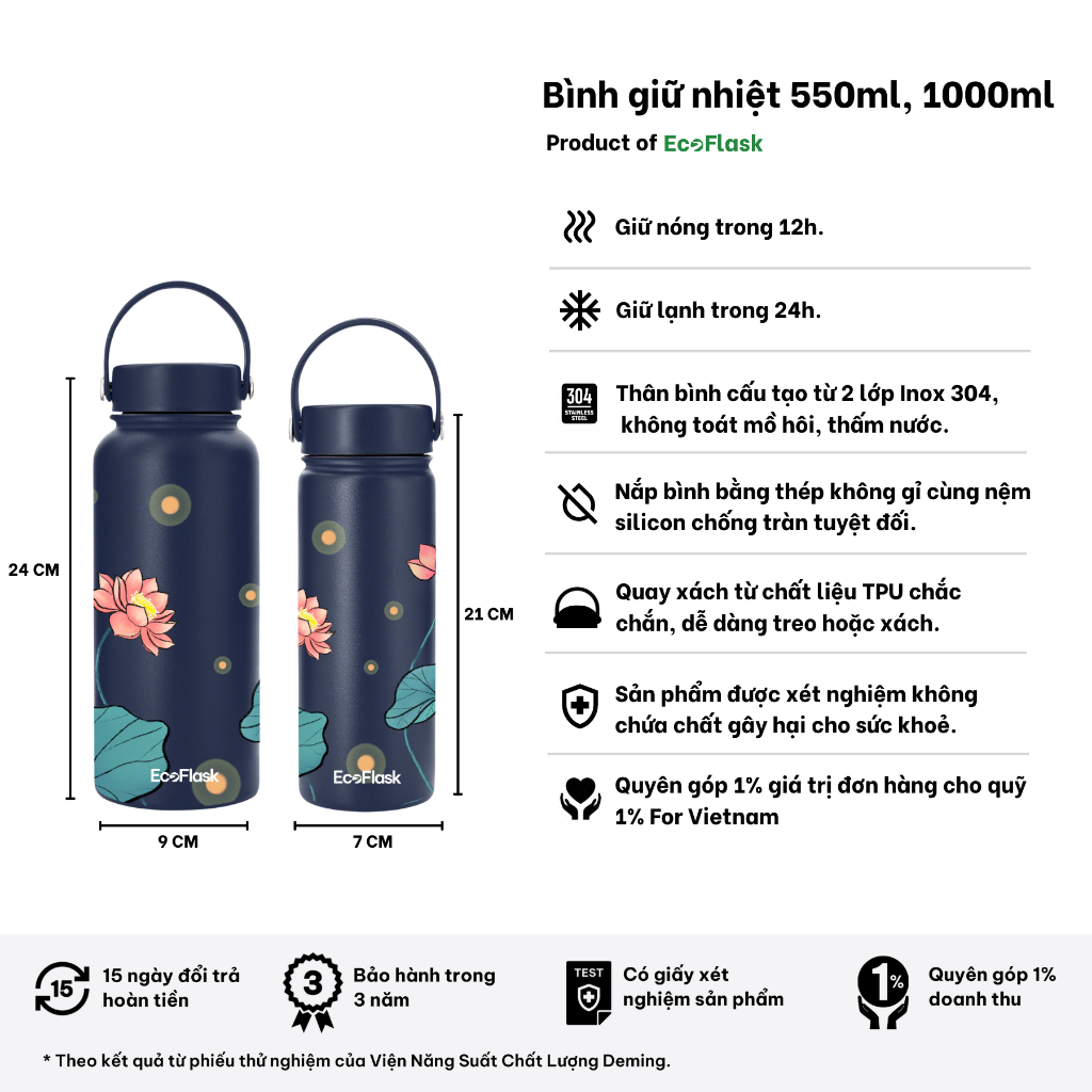 Ảnh Bình giữ nhiệt EcoFlask 1000ml/550ml thiết kế Đêm Sen cao cấp chính hãng, inox 304, bảo hành 3 năm 1