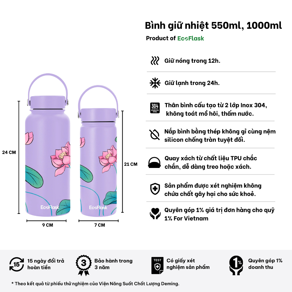 Ảnh Bình giữ nhiệt EcoFlask 1000ml/550ml thiết kế Sen Nở cao cấp chính hãng, inox 304, bảo hành 3 năm 1