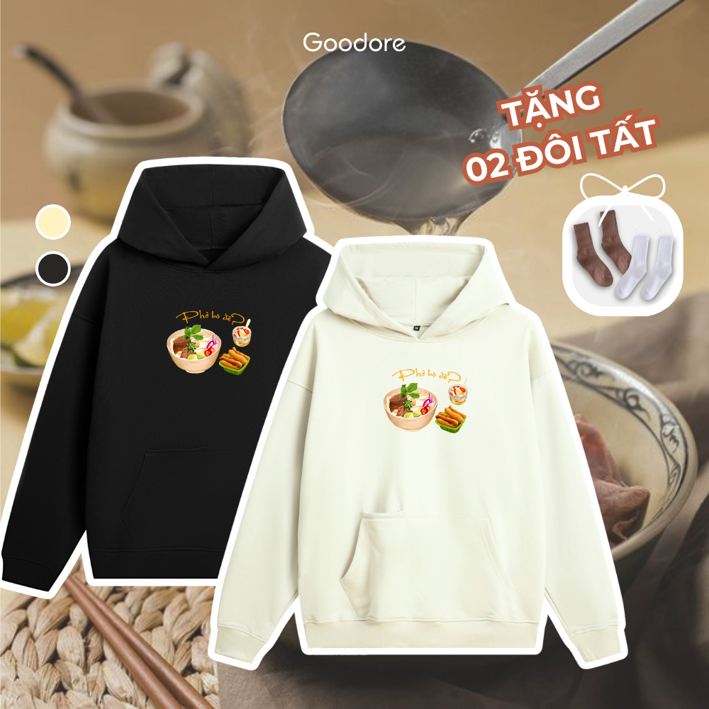 Áo Hoodie nỉ chân cua (Nỉ Da Cá) thương hiệu Goodore mẫu Phở dáng Oversize năng động mùa thu đông