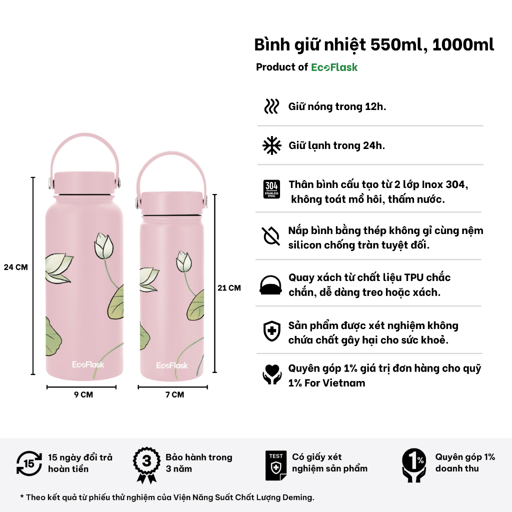 Ảnh Bình giữ nhiệt EcoFlask 1000ml/550ml thiết kế Hạ Trắng cao cấp chính hãng, inox 304, bảo hành 3 năm 1