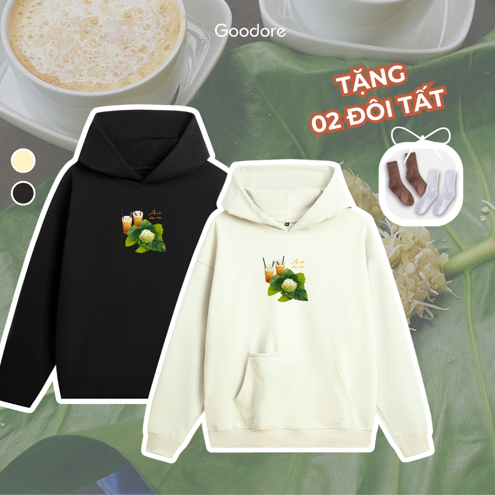 Áo Hoodie nỉ chân cua (Nỉ Da Cá) thương hiệu Goodore mẫu Xôi Cốm dáng Oversize năng động mùa thu đông