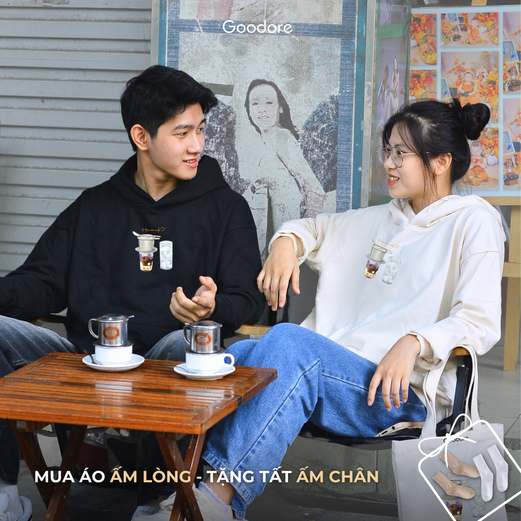 Áo Hoodie nỉ chân cua (Nỉ Da Cá) thương hiệu Goodore mẫu Cà Phê Phin dáng Oversize năng động mùa thu đông