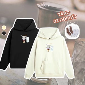 Áo Hoodie nỉ chân cua (Nỉ Da Cá) thương hiệu Goodore mẫu Cà Phê Phin dáng Oversize năng động mùa thu đông