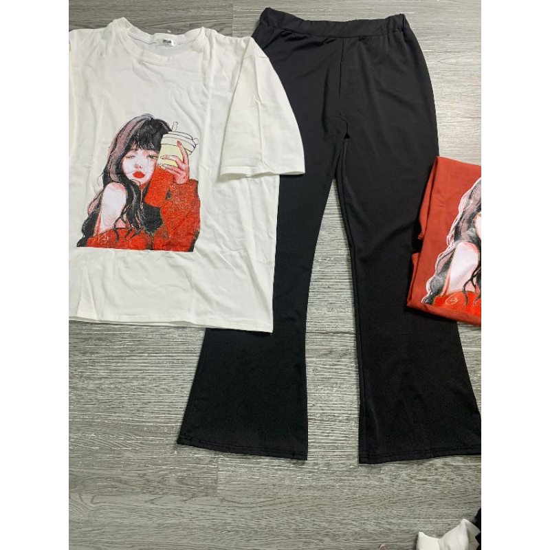 Tổng Hợp Các Set Quần Ống loe kẻ 4 sọc chất umi dày dặn +mix Áo Phông Form Rộng Tay Lỡ freesize ,--xuongthoitranggiare