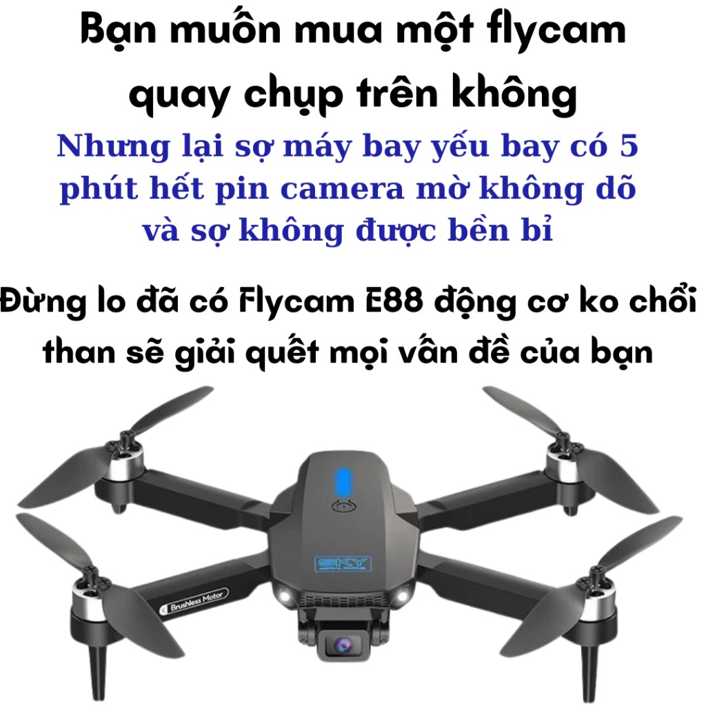 Flycam mini giá rẻ E88 E99 E100 Pro Max, Máy bay điều khiển Bản nâng cấp mới nhất, Flycam siêu sáng