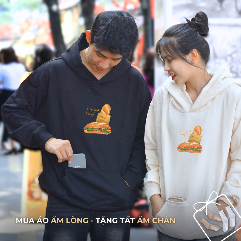 Áo Hoodie nỉ chân cua (Nỉ Da Cá) thương hiệu Goodore mẫu Bánh Mỳ dáng Oversize năng động mùa thu đông
