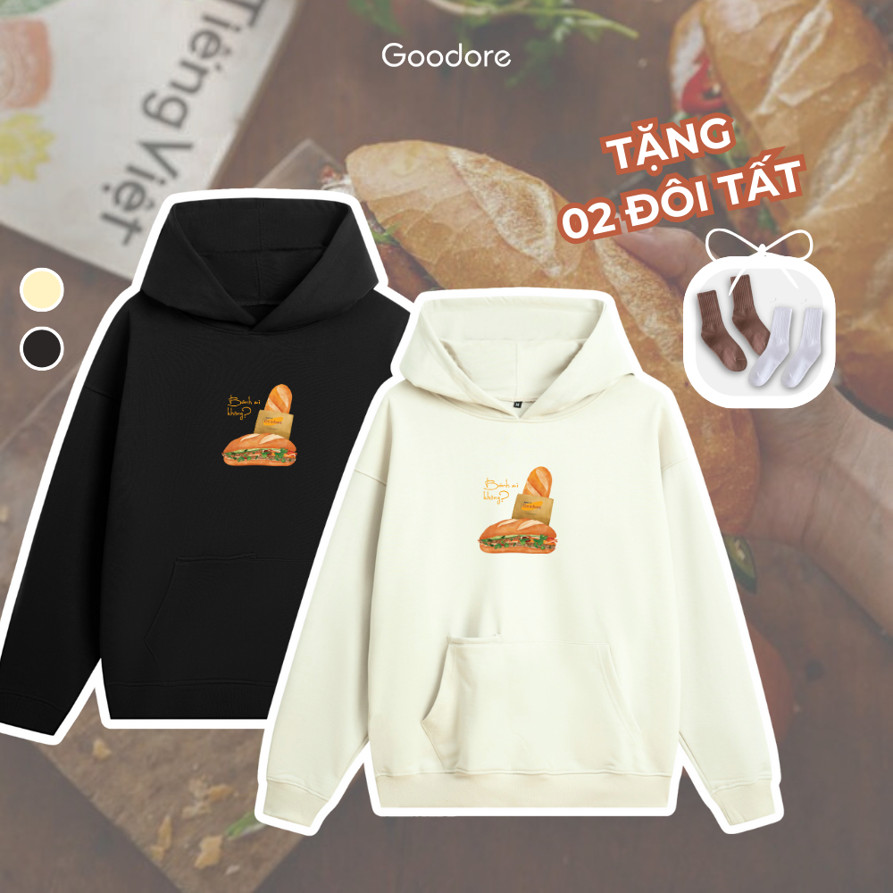 Áo Hoodie nỉ chân cua (Nỉ Da Cá) thương hiệu Goodore mẫu Bánh Mỳ dáng Oversize năng động mùa thu đông