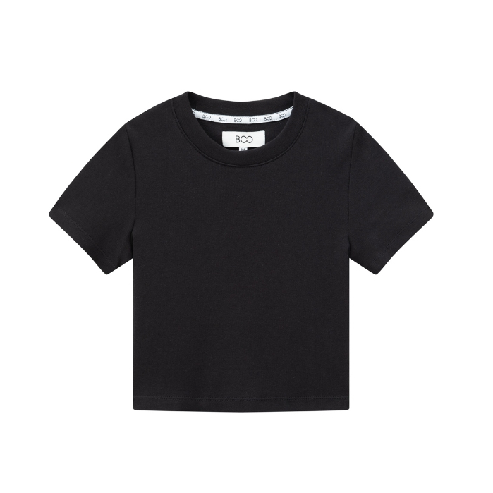 Ảnh Áo Thun BOO Form Crop Top Cotton Basic Trơn Màu Đen 1