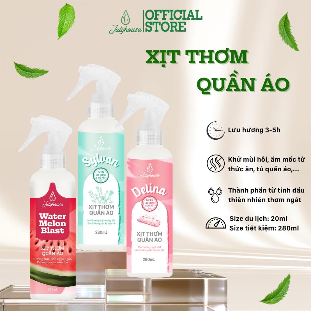 Ảnh Xịt thơm quần áo thơm mát ngày dài JULYHOUSE dung tích 20ml/280ml 2