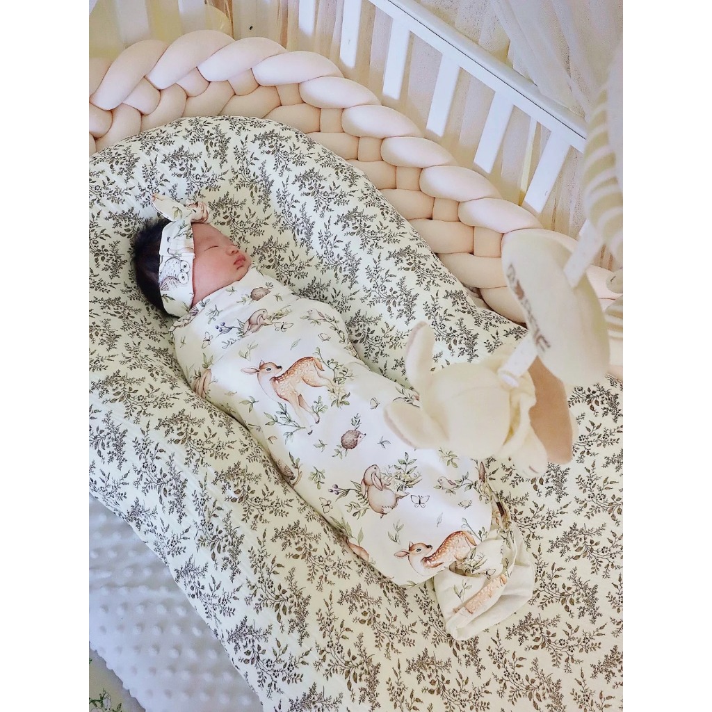 Quấn chũn Unbee tặng kèm che thóp hình gấu cute chất petit co giãn 4 chiều thấm hút mồ hôi 175*70cm