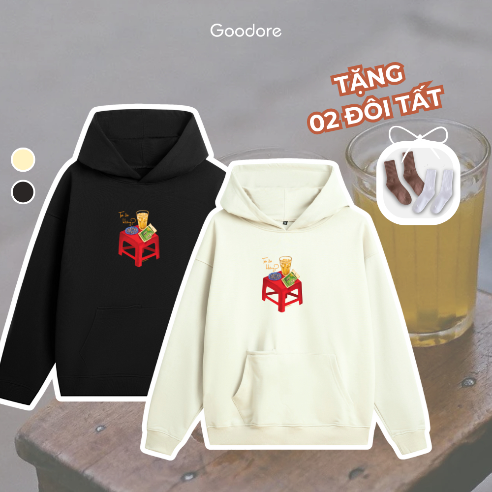 Áo Hoodie nỉ chân cua (Nỉ Da Cá) thương hiệu Goodore mẫu Trà Đá dáng Oversize năng động mùa thu đông