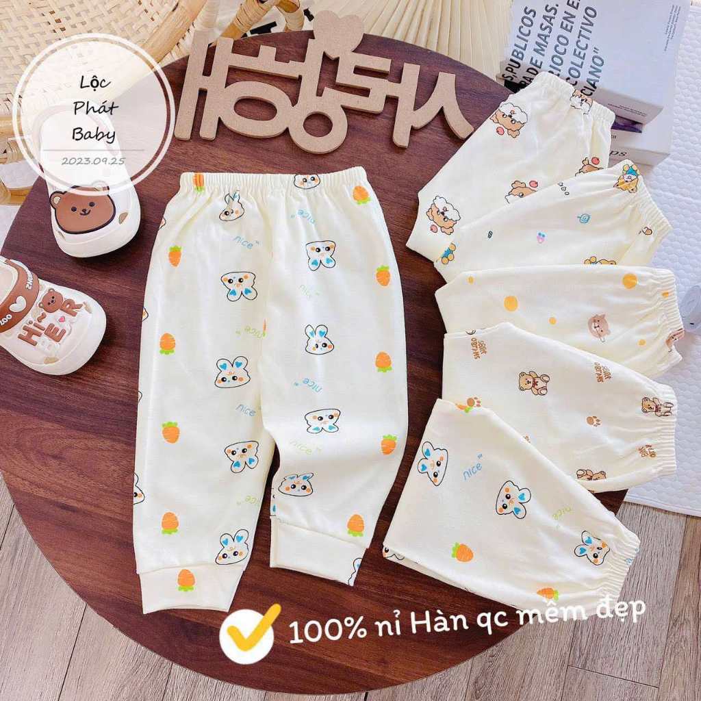 Set 5 Quần Dài Nỉ Hàn Quảng Châu Sơ Sinh Cho Bé Mặc Thu Đông 3-13kg Vải Nỉ Mềm Mịn Dễ Chịu