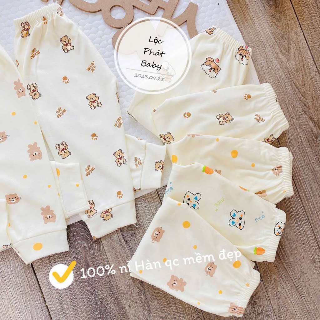 Set 5 Quần Dài Nỉ Hàn Quảng Châu Sơ Sinh Cho Bé Mặc Thu Đông 3-13kg Vải Nỉ Mềm Mịn Dễ Chịu