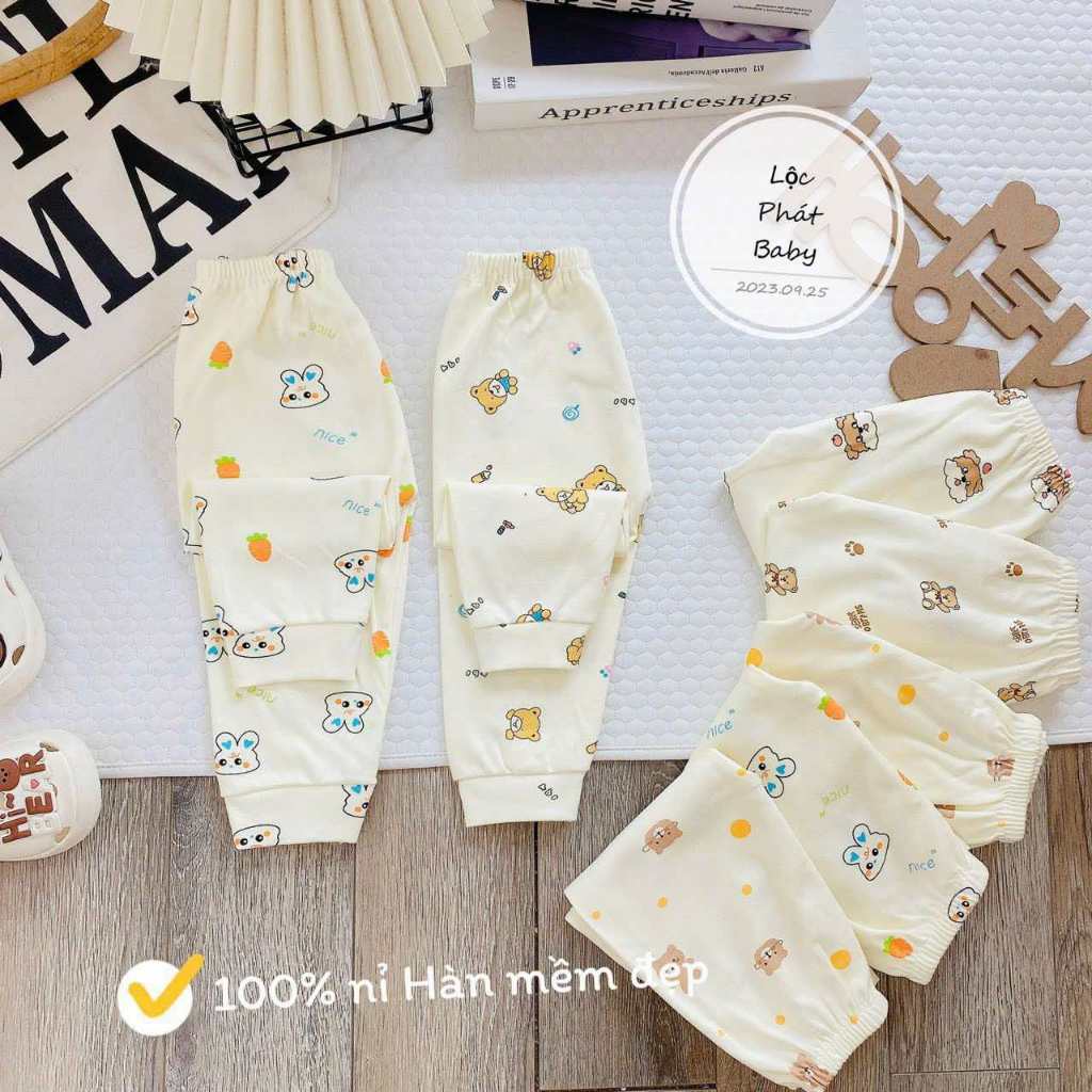 Set 5 Quần Dài Nỉ Hàn Quảng Châu Sơ Sinh Cho Bé Mặc Thu Đông 3-13kg Vải Nỉ Mềm Mịn Dễ Chịu