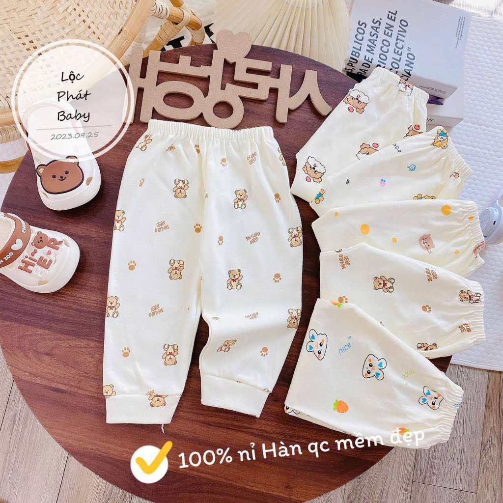 Set 5 Quần Dài Nỉ Hàn Quảng Châu Sơ Sinh Cho Bé Mặc Thu Đông 3-13kg Vải Nỉ Mềm Mịn Dễ Chịu
