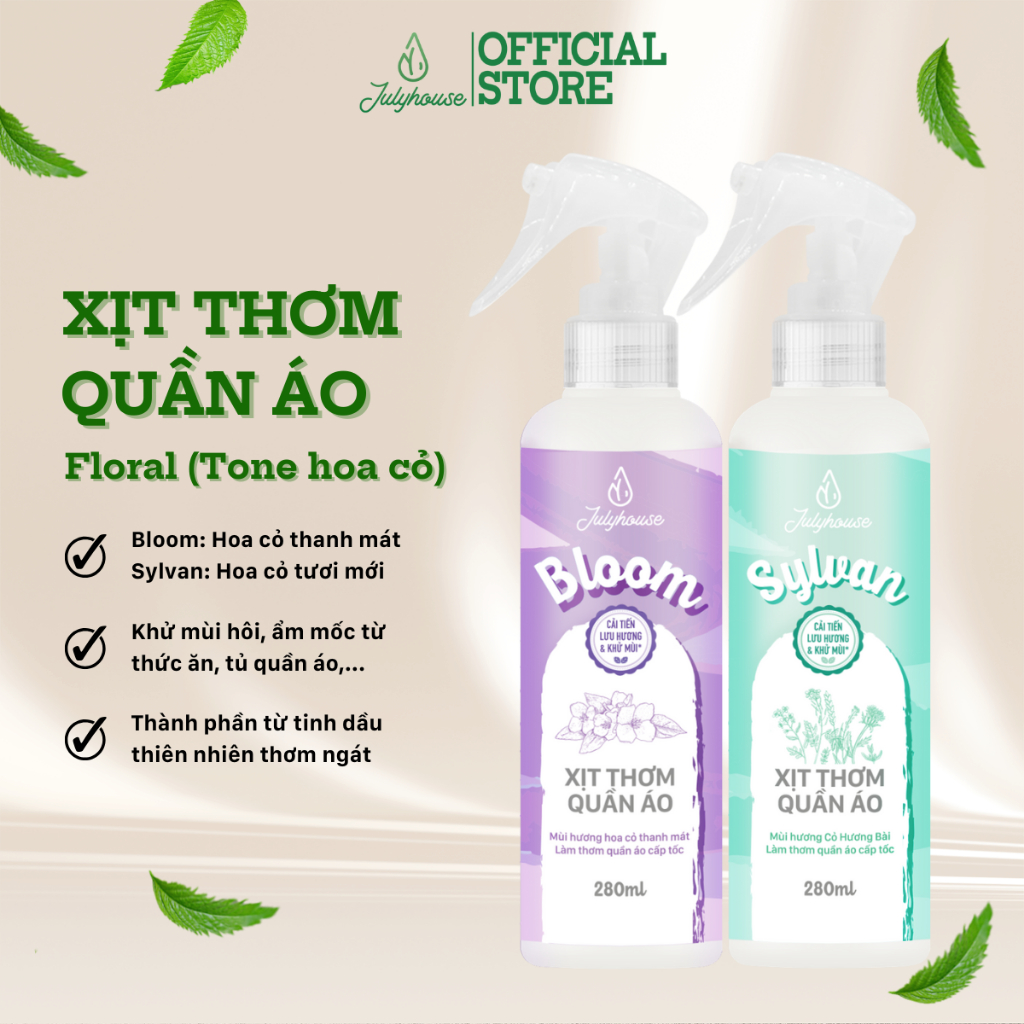 Ảnh Xịt thơm quần áo JULYHOUSE 20ml/280ml nước xả vải khô hương hoa cỏ tinh dầu tươi mát 2