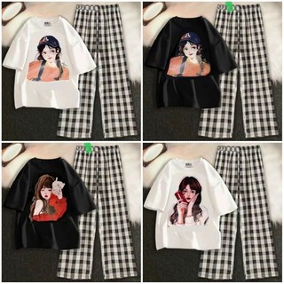 Tổng hợp các   Sét bộ quần caro  suông đen + mix áo thun  thái form rộng chất cotton mềm mát co dãn - xưởng may giá rẻ