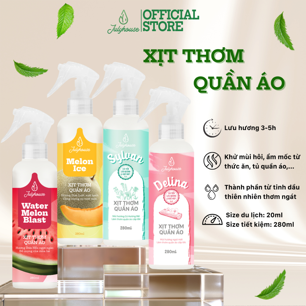 Ảnh Xịt thơm quần áo JULYHOUSE 20ml/280ml chiết xuất tinh dầu thiên nhiên thơm mát 2