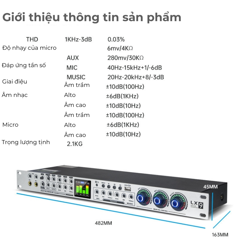 Vang cơ chống hú LX9 - Chống hú rít tự động, chip số DSP xử lý âm thanh hay, tích hợp cổng quang điều chỉnh đơn giản