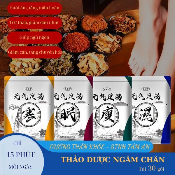 2 Thảo dược ngâm chân giảm đau nhức cơ xương khớp, làm ấm bàn chân, giúp ngủ ngon, giảm mỡ, nâng cao sức khỏe túi 30 gói