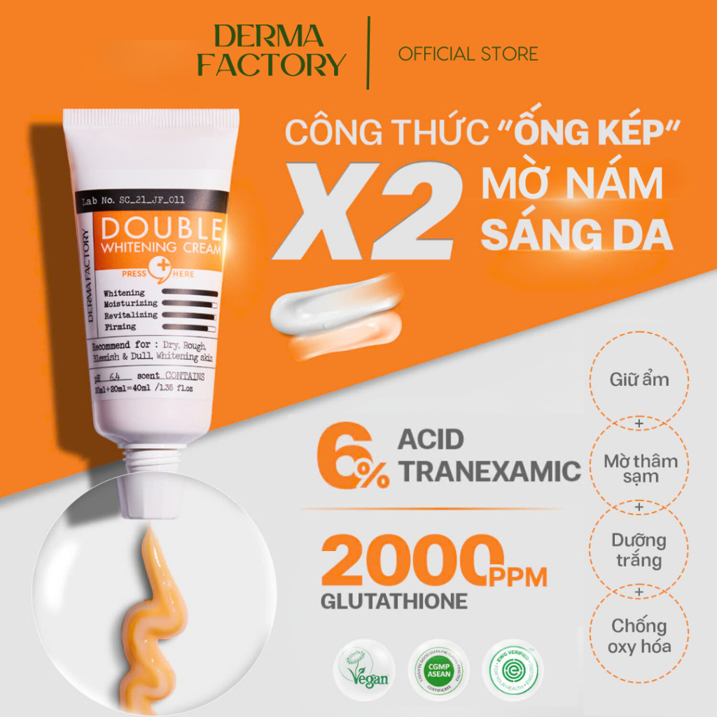 Kem dưỡng trắng da mờ thâm nám Derma Factory Double Whitening Cream ...