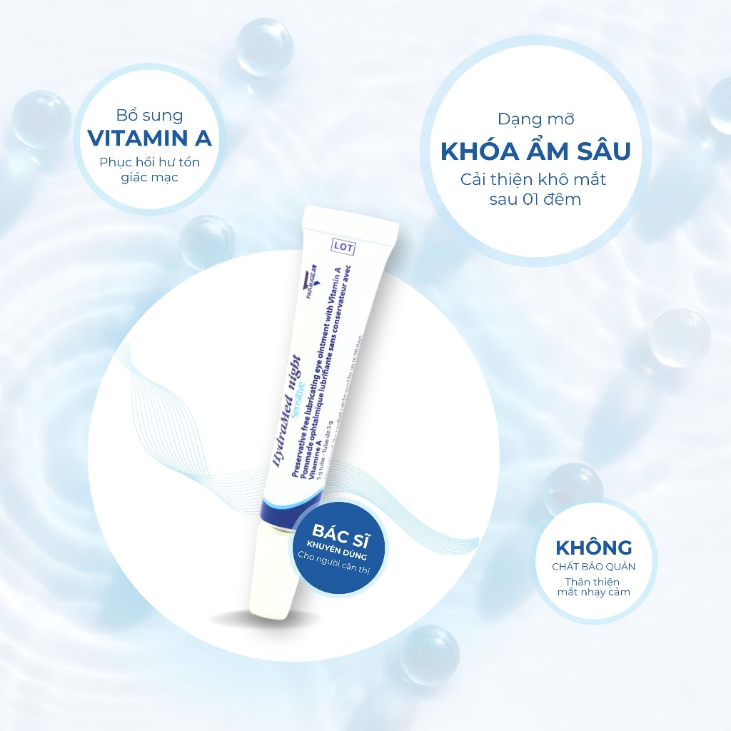 Mỡ tra mắt Vitamin A giúp khóa ẩm & tăng cường thị lực HydraMed Night Sensitive 5g