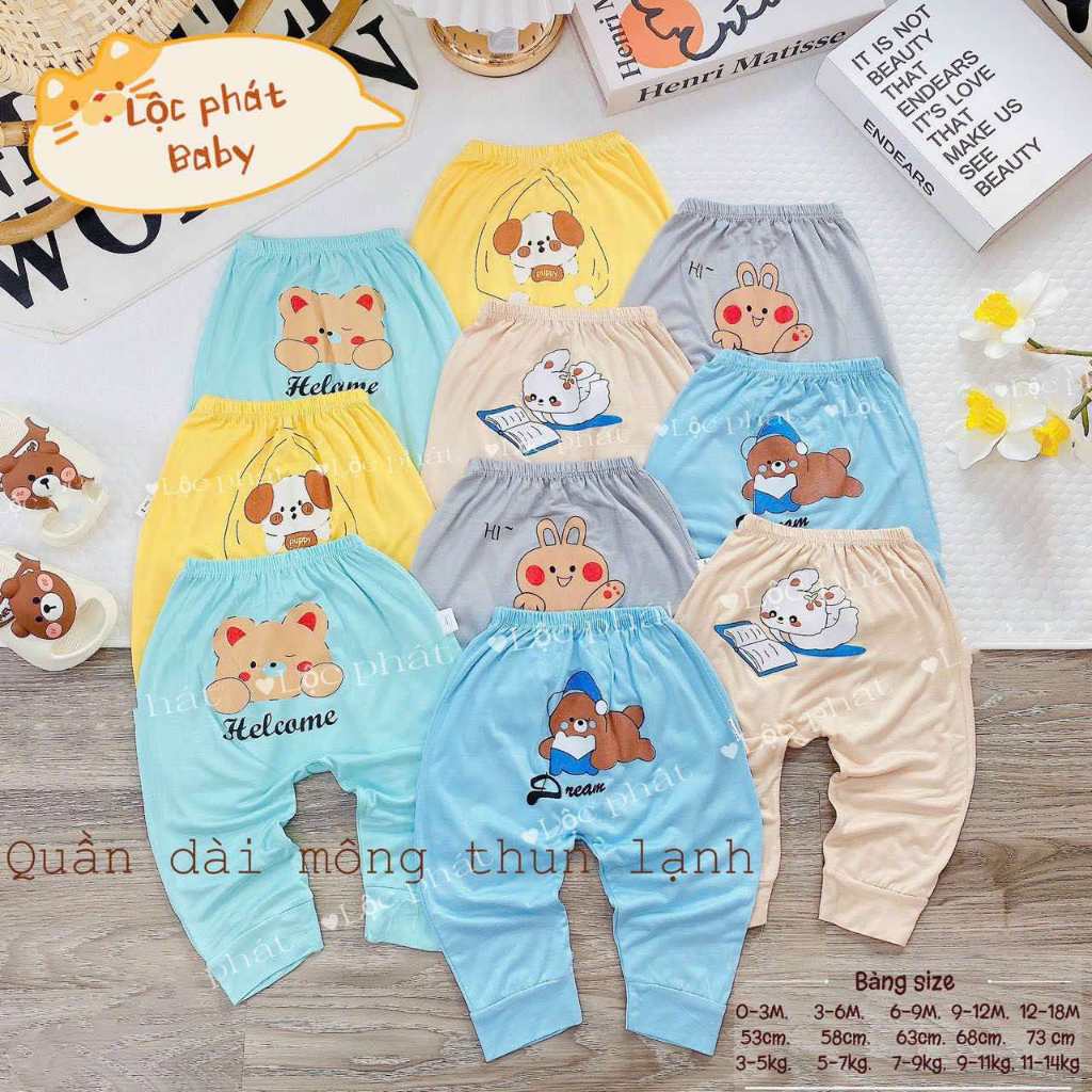 Combo 5 quần dài thun lạnh mông thú VT cho bé 3 đến 14kg