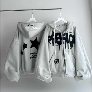 ⚡️Hot⚡️Áo hoodie zip Nam nữ 3 sao dập nổi tay phồng dây kéo phao thun nỉ dày mịn bao hottren, Áo khoác Hoodie
