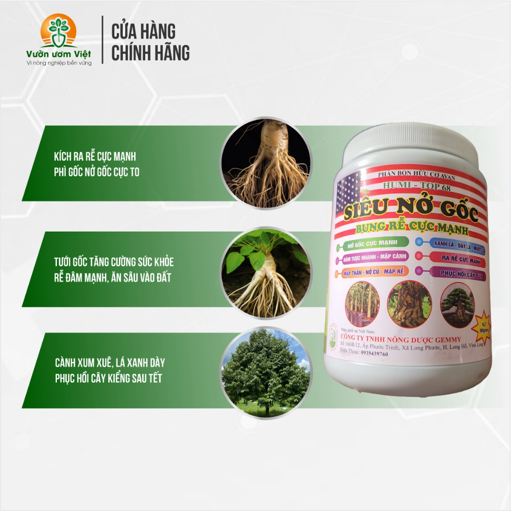 Phân bón SIÊU NỞ GỐC kích lớn gốc, ra rễ mạnh, lá xanh dày mướt tức thì - 500gr