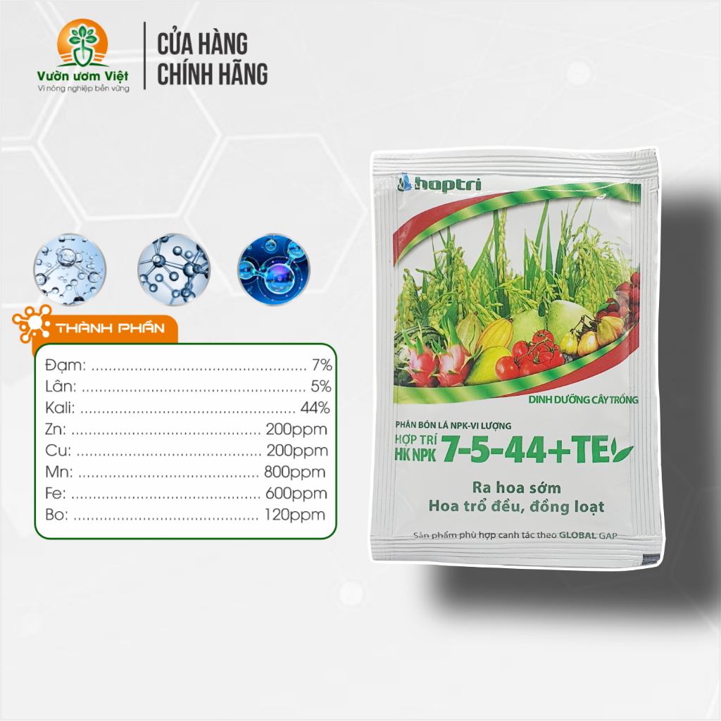 Phân bón lá 7-5-44+TE dưỡng hoa đẹp màu, hoa nở sớm, lâu tàn, lá dày dặn, cứng cáp - 40gr