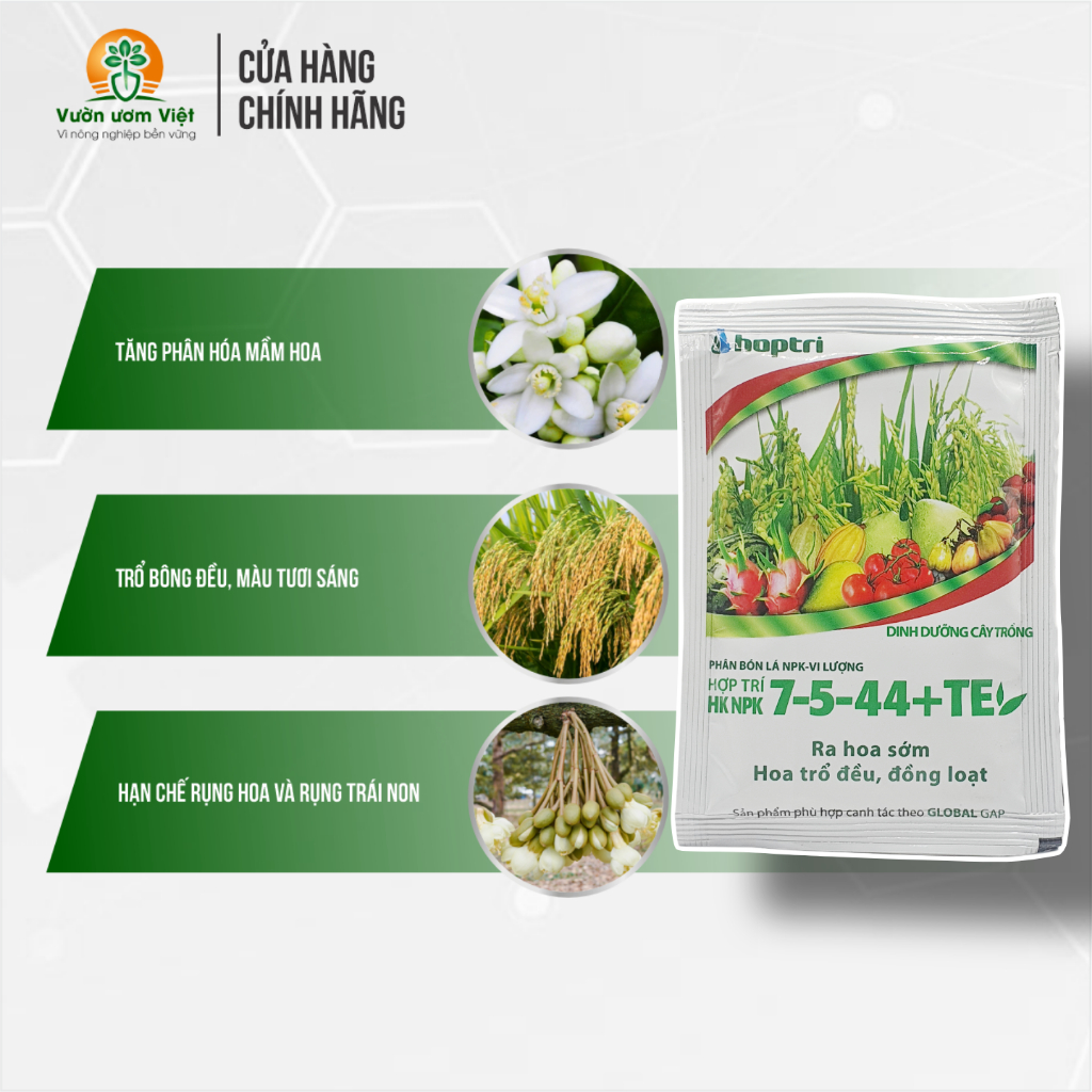 Phân bón lá 7-5-44+TE dưỡng hoa đẹp màu, hoa nở sớm, lâu tàn, lá dày dặn, cứng cáp - 40gr