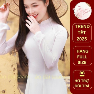 Áo dài học sinh nữ trắng  saam 2 tà tay lỡ cổ V lụa mỹ đồng phục kỉ yếu đi học, họp lớp, họp khóa