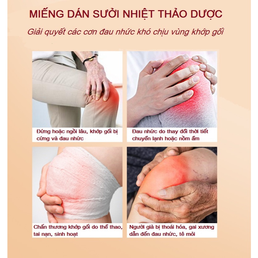 (Sỉ) Giảm đau khớp gối do thoái hóa, gai xương, viêm khớp, chấn thương... 10 miếng dán sưởi nhiệt thảo dược