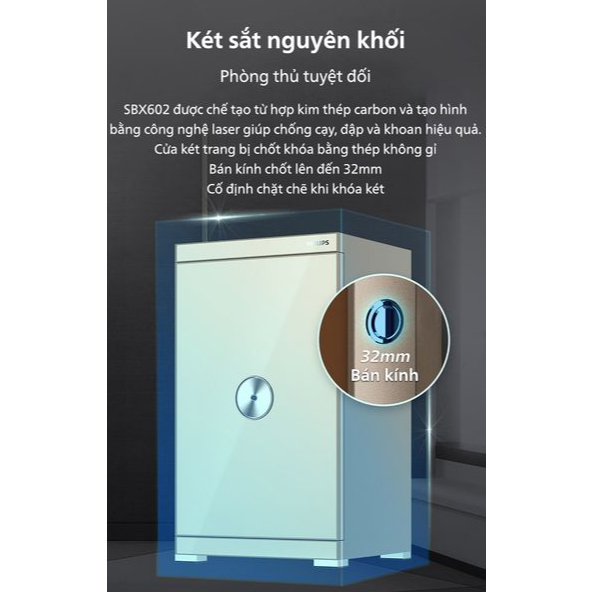 [CHÍNH HÃNG] Két sắt thông minh cao cấp Philips SBX602 Khóa bảo mật vân tay điện tử kết nối app