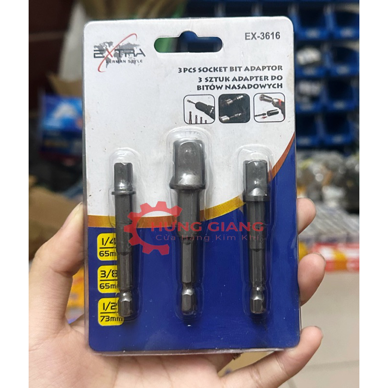 Bộ 3 Đầu Chuyển Đổi Từ Khoan Ra 1/2" 3/8" 1/4" Chuôi Lục Giác