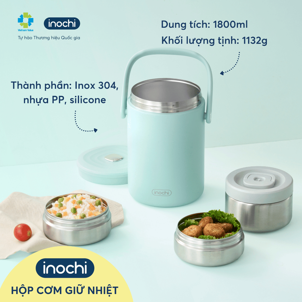 Hộp cơm giữ nhiệt Inochi Fuji – Dung tích lớn, tiện lợi mang theo, inox 304 cao cấp