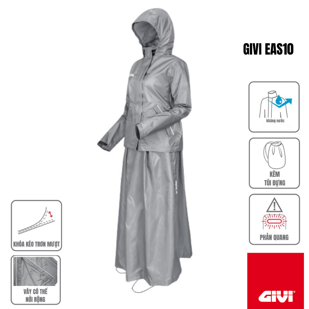 Bộ áo mưa nữ công sở GIVI EAS10 ( đầm + áo)