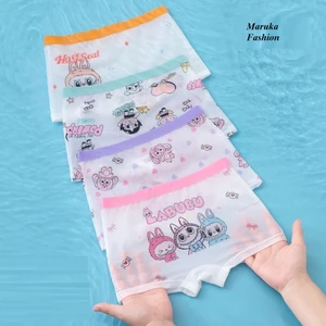 4 quần chip đùi bé gái, quần lót bé gái lưới lạnh thông hơi mềm mịn họa tiết Labubu 11-42kg Maruka