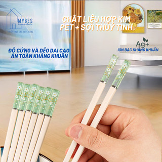 Bộ 5 đôi đũa hợp kim sợi thuỷ tinh Ion bạc kháng khuẩn không nấm mốc chịu được nhiệt độ cao hoa anh đào
