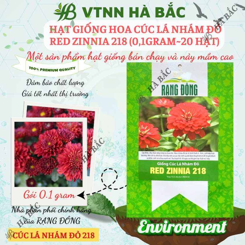 Hạt giống Hoa Cúc Lá Nhám Đỏ Red Zinnia 218 (0,1gram~20 hạt) trồng quanh năm