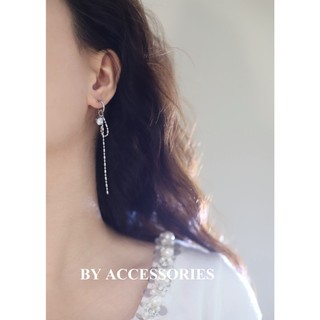 Bông tai nữ titan tua rua dài phối đá tròn màu trắng lấp lánh xinh xắn không gỉ WE2485 BY ACCESSORIES