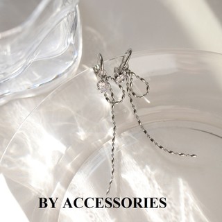 Bông tai nữ titan tua rua dài phối đá tròn màu trắng lấp lánh xinh xắn không gỉ WE2485 BY ACCESSORIES