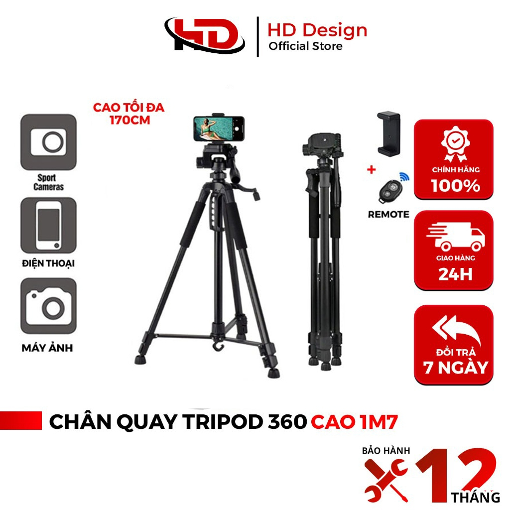 Chân Quay Máy Ảnh Điện Thoại Tripod 360° - Thiết Kế Chắc Chắn - Nhỏ Gọn Tiện Lợi - Chính Hãng HD Design