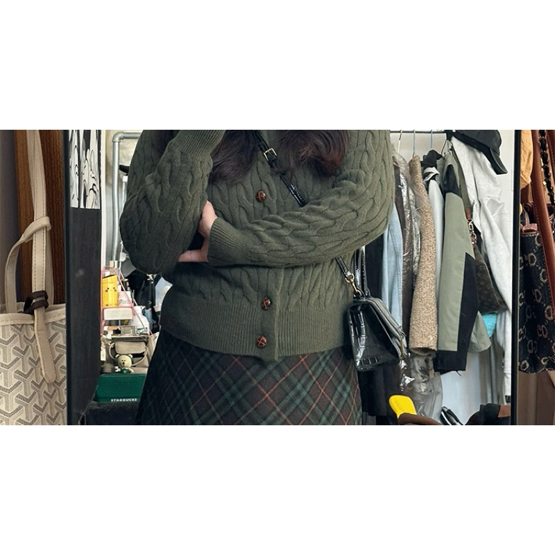 M.H STYLE ORDER BIG SIZE sét áo len dệt kim+chân váy karo màu xanh cỏ lá