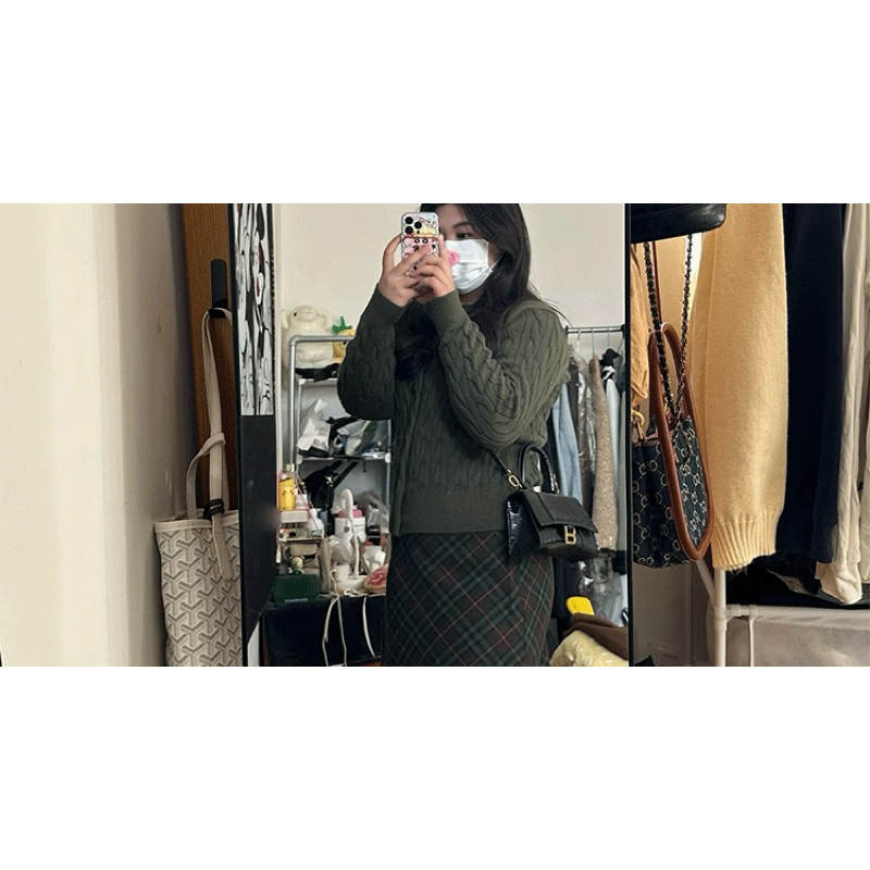 M.H STYLE ORDER BIG SIZE sét áo len dệt kim+chân váy karo màu xanh cỏ lá