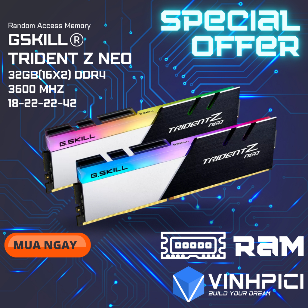 Ram GSKILL Trident Z Neo RGB 32GB - 2x16GB DDR4 Bus 3600MHz F4-3600C18D ...
