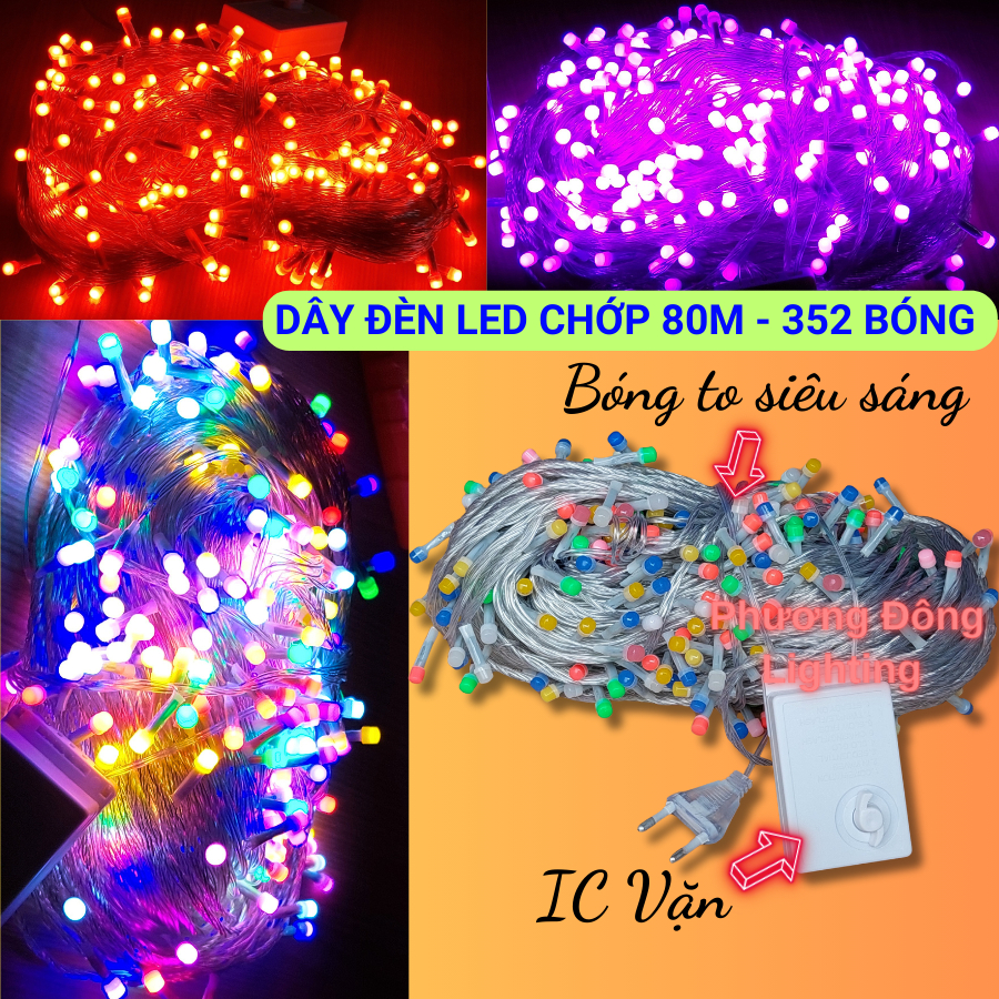 Dây đèn LED chớp trang trí Noel 80m - 352 bóng - Bóng to siêu sáng siêu đẹp