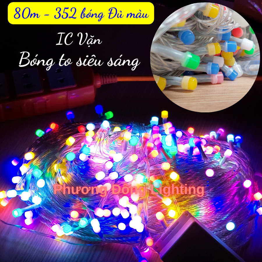 Dây đèn LED chớp trang trí Noel 80m - 352 bóng - Bóng to siêu sáng siêu đẹp